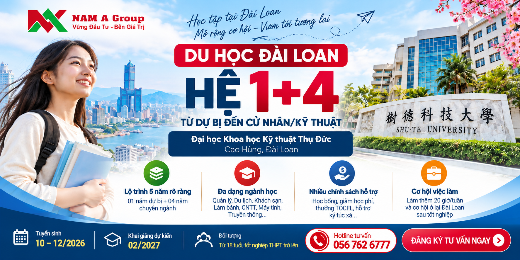 Du học Đài Loan hệ 5 năm từ dự bị đại học đến cử nhân/ kỹ thuật